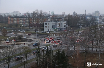 zdjęcie; skrzyżowanie ul. Jagiellońskiej i Karczówkowskiej z lotu ptaka